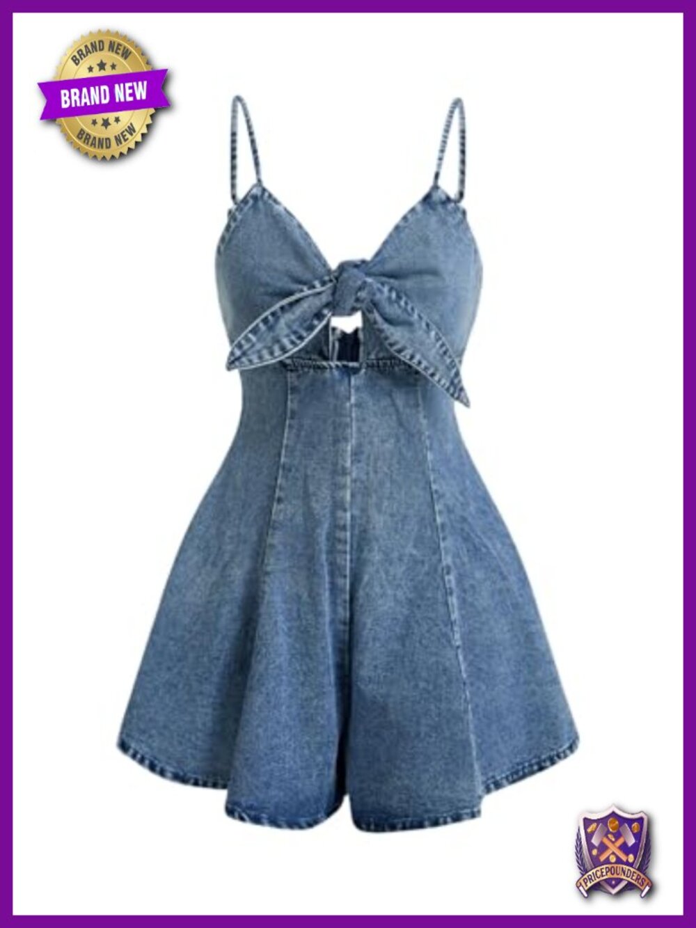 Vintage Bowknot Denim Romper Spaghetti Strap Wide Leg Summer Jumpsuit
